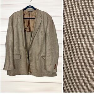 Brooks Brothers 346 Linen Sport Coat Taupe Micro Houndstooth Blazer Man's 48R